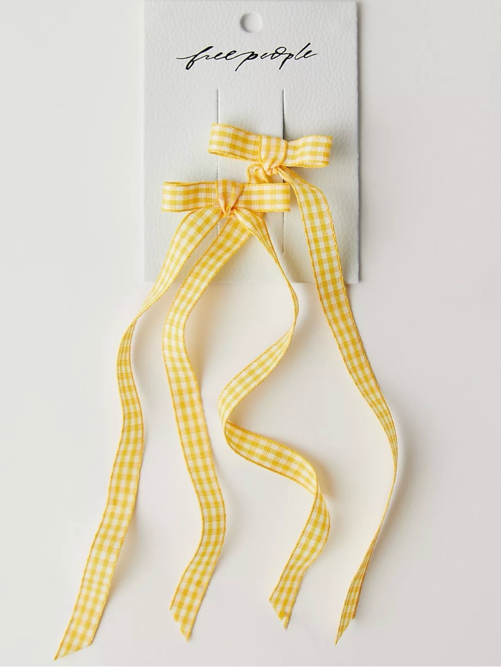 Free People Jordie Printed Bow Set of 2 Hair Clips on Yellow Gingham NWT sold ou